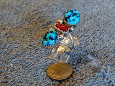 Ladies Sterling Sleeping Beauty Turquoise Coral Ring Kenneth Jones Size 7 1/2