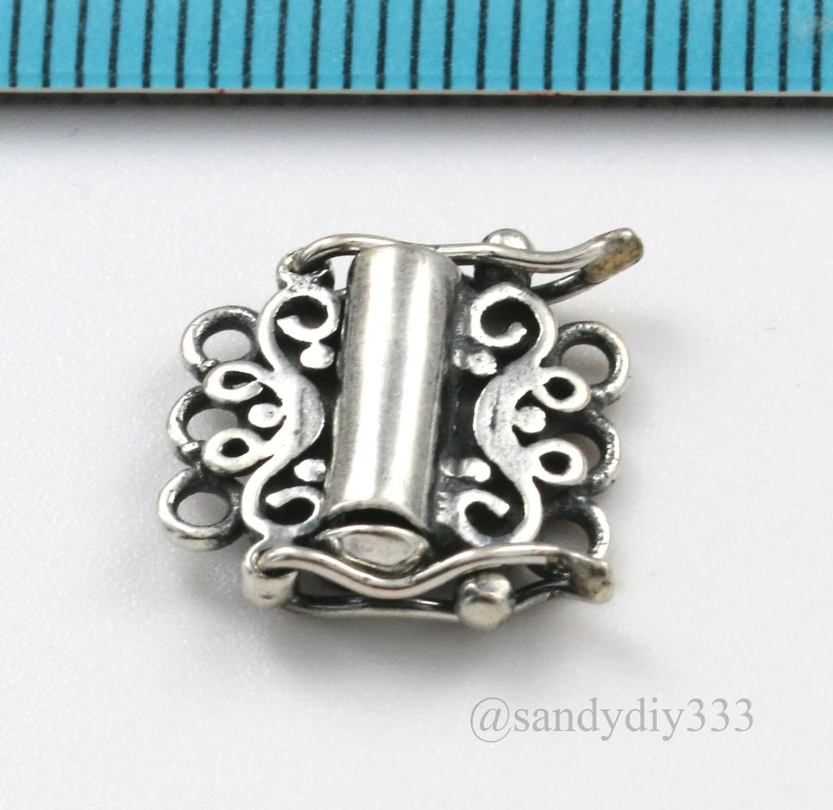 1x OXIDIZED STERLING SILVER 3 STRAND FLOWER BOX CLASP 12mm 3248