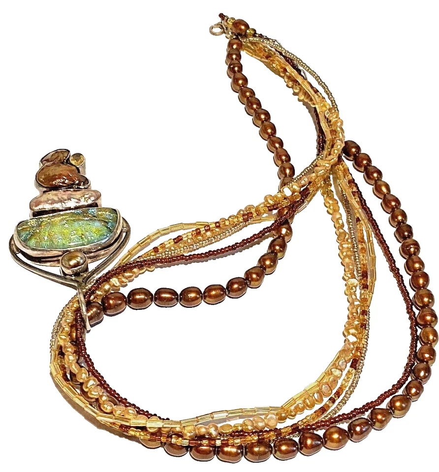 PATTI QUINN СЕРЕБРО ЖЕМЧУГ СТЕКЛА СТУДИИ РЕМЕСЛЕННИКА СОВРЕМЕННЫЙ ПОДВЕСКА ОЖЕРЕЛЬЕ - Изображение 4 из 4