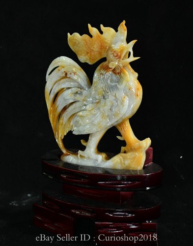 9.6" Old Chinese Natural Xiu Jade Fengshui 12 Zodiac Year Rooster Cock Sculpture - Picture 4 of 12