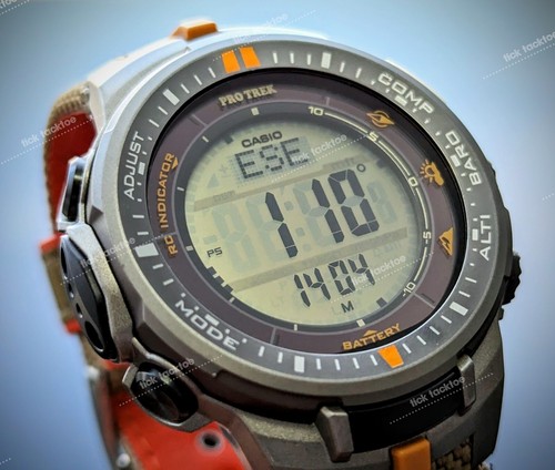 RARE Casio Protrek Solar Wave-ceptor PRW3000B Green Orange Fabric Strap - Picture 11 of 13