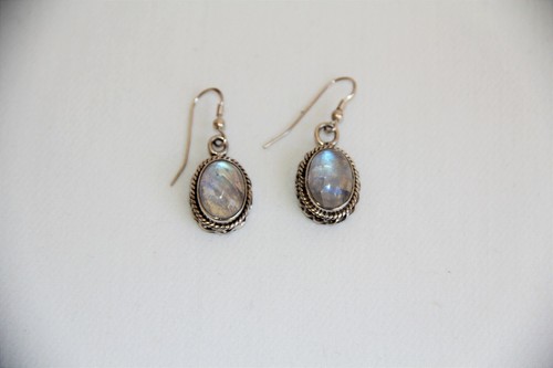 Gorgeous Rainbow Moonstone Sterling Silver Earrings - Picture 3 of 9