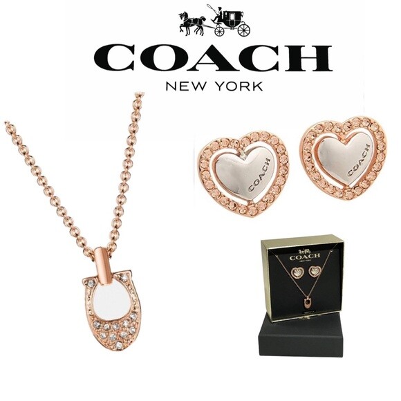 COACH Rose Gold Heart Earrings \u0026 logo 