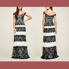 NEW 748 Tadashi Shoji Aubrianna Black/White Lace Gown  SZ 8  G324