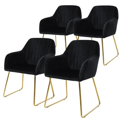 4 Chaises de salle à manger velours noir avec dossier accoudoirs fauteuil salon - Photo 1/4