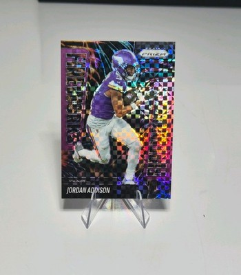 2025 Panini Prizm Jordan Addison /49 Color Match Fireworks Purple Power Vikings