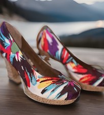 Tamaris Pumps Gr. 39 – buntes Muster – Korkabsatz – elegant & bequem