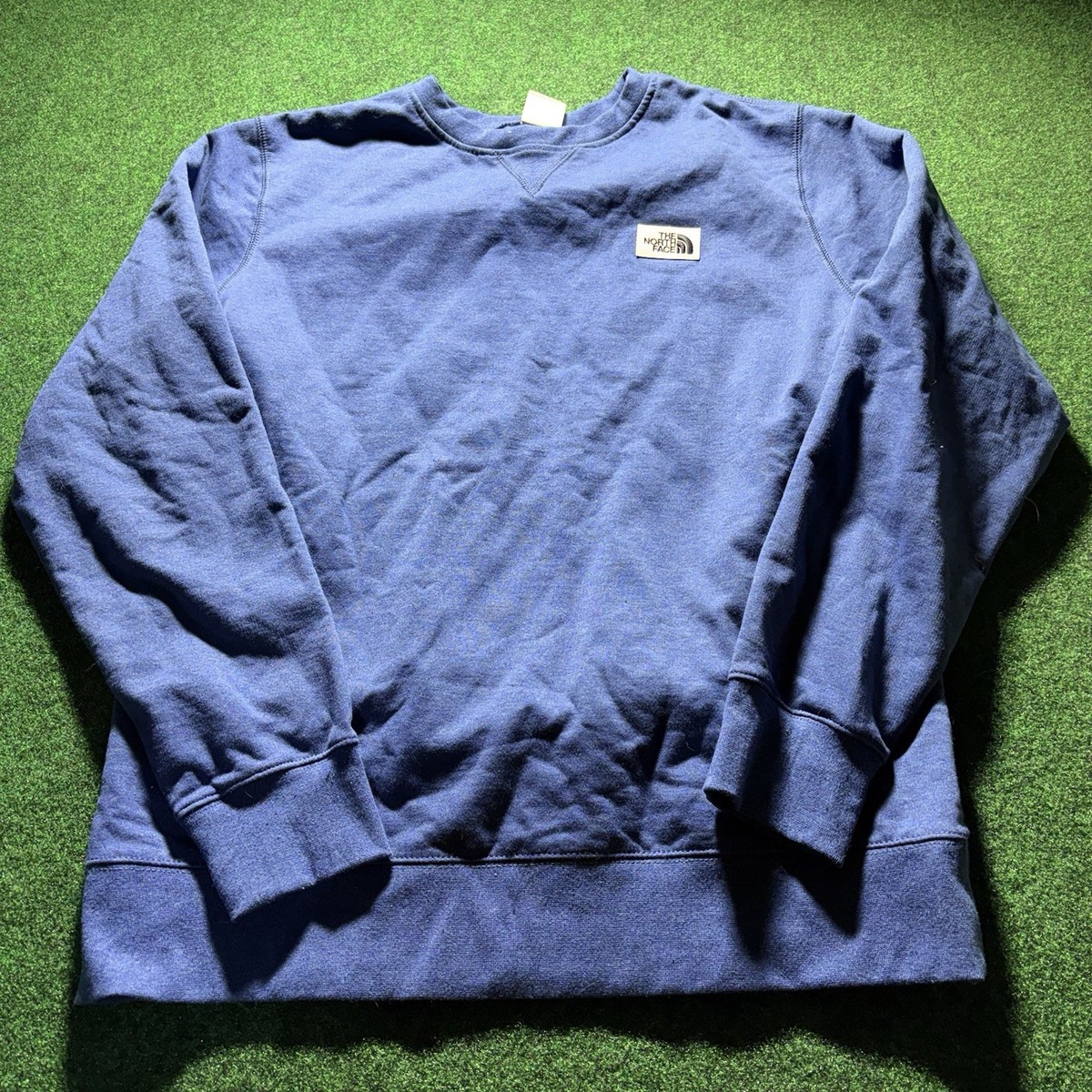 The North Face Logo Solid Blue Crew Neck Pullover Sweatshirt Mens