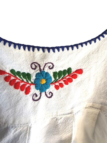 Vintage 60s 70s OAXACAN MEXICAN Midi Dress Hand Embroidered White HIPPIE XL, $65 - Photo 14