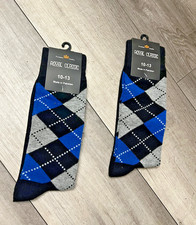 NWT 2 Pairs of Dress Socks Elegant Argyle Diamond Blue Black Gray Cotton Socks