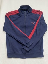 PUMA Mens Tracksuit Top Jacket Medium Grey Spotted Cotton Blend Blue And Red
