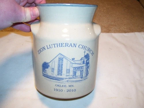 Red Wing Pottery Stoneware Oklee MN Minnesota Lutheran Church Souvenir Milk Can
