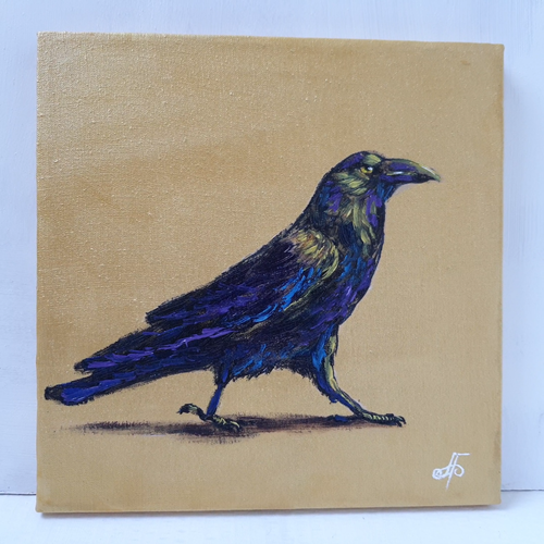 Original Oil Raven Painting Small Wildlife Art Bird Canvas Nature Portrait Decor - Video 1 of 1