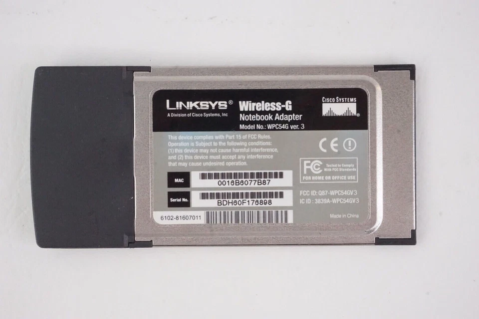 Tarjeta adaptadora para portátil Linksys WPC54G Wireless-G 2,4 GHz 802,11 g WiFi sin probar* Foto 2 de 2