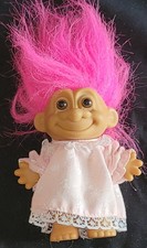 Vintage Russ Grandma Troll Doll Pink Hair Pink Dress