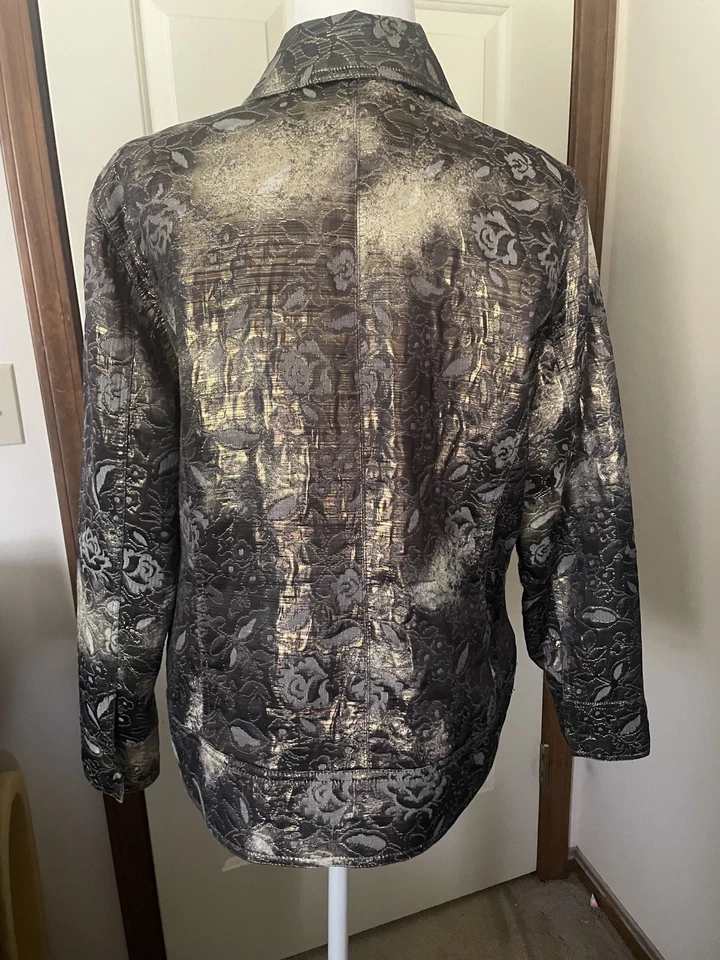 Chico's Talla 2 (L) Dorado Metálico con Cremallera Acentos Floral   Foto 3 de 4