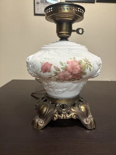 Vintage Milk Glass Hurricane Lamp 'Gone with the Wind' Double Globe