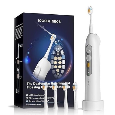Electric Toothbrush 2-in-1 Flosser Combo Rechargeable Sonic Oral Care Teeth Clea