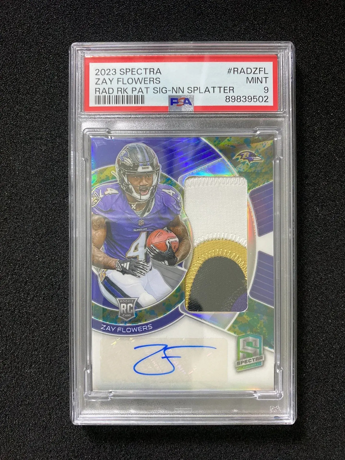 Zay Flowers Panini Spectra Radiant Rookie Patch Signatures #RADZFL Neon Splatter