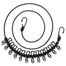 11 Feet Black Windproof Clothesline with 12 Black Clips, Adjustable Clothes L...