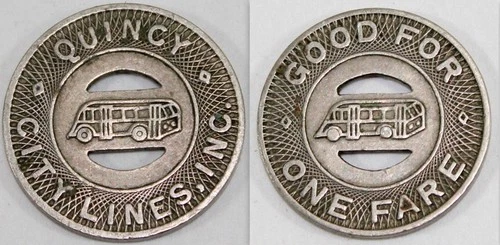 Vintage Quincy City Lines Bus Token ~ “Good for One Fare” Trade Token Quincy, IL
