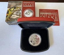 2013 Australia Lunar Year of Snake 1/2 oz 999 Silver Proof Coin - Box & COA