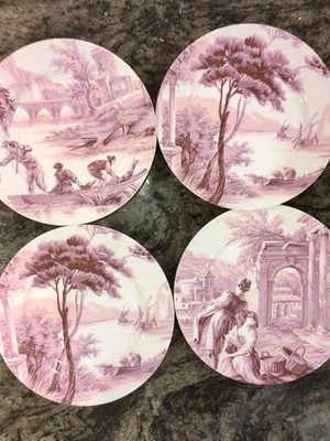 Martha Stewart Rococo Purple Toile Salad Plates Set 4 Dessert Grandmillennial