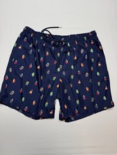 Lands End Swimsuit Mens XLarge Blue Trunks Sailboat Novelty Print Pockets Beach