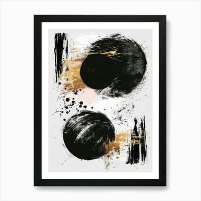 Abstraktes Schwarz-Gold Gemälde 68 gerahmt Wandbild Poster Leinwanddruck Bild