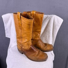 Vtg 70s FRYE Black Label Campus Boots Mens 11 D Banana Leather Square USA 2562