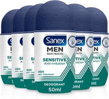 Sanex Men Sensitive Antiperspirant Roll-On Deodorant 6X50Ml, 48 Hour Sweat