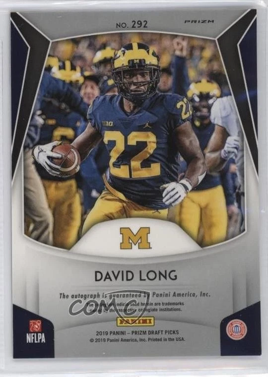 2019 Panini Prizm Draft Picks Silver David Long #292 Rookie Auto RC - Image 2 of 2