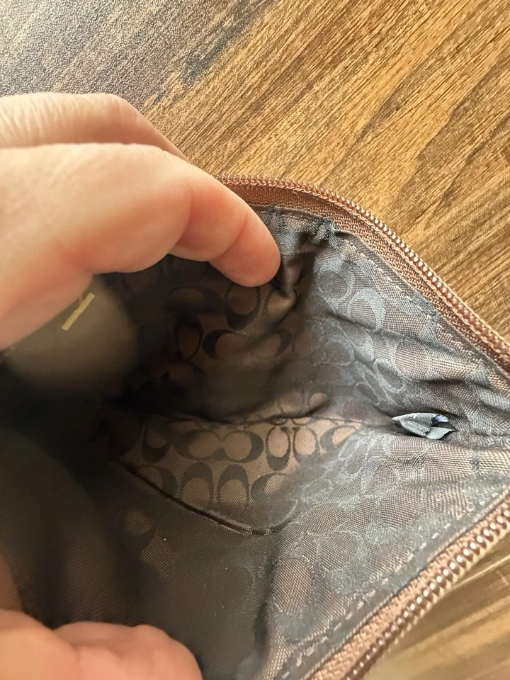 Cartera COACH FLECOS TRENZADOS NARANJA ROJO GAMUZA CUERO RIBETE CREMALLERA Foto 4 de 4