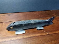 Fishing spearing Wood decoy with metal fins