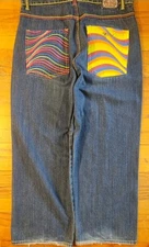  Dodeca Wide Leg Grunge Hip Hop Skate Embroidered Jeans 38x28 JNCO Y2K VTG HTF