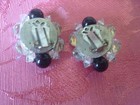 Vintage Beaded Cluster Clip Earrings with Black and Crystal Beads KJ — photo 5