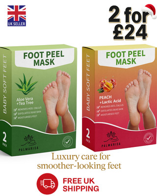 2 für £24 Fuß Peeling Masken Pfirsich + Aloe Peeling harte tote Haut Socken weich
