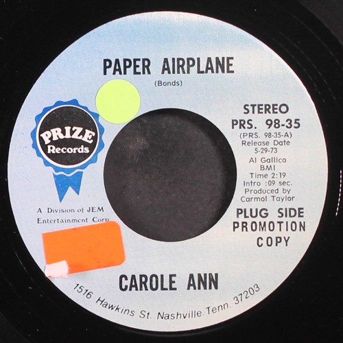 CAROLE ANN: jimmy's roses / paper airplane PRIZE 7" Single 45 RPM - Picture 2 of 2