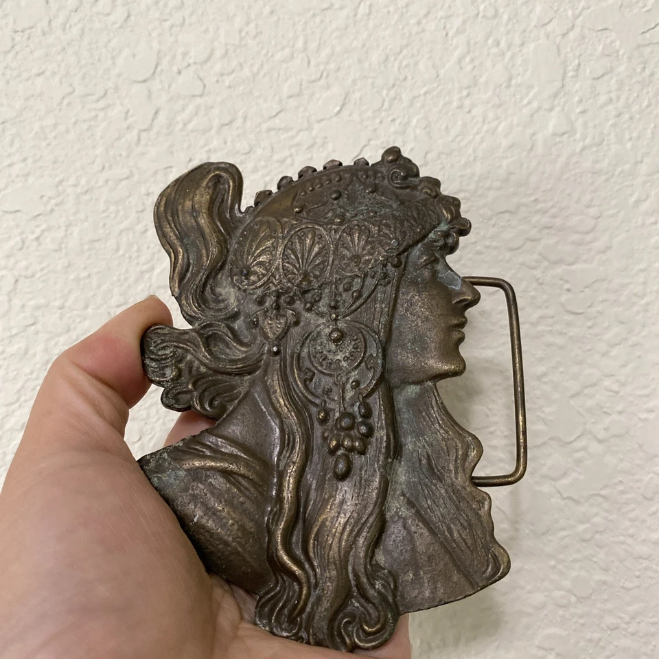 Alphonese Mucha Art Nouveau Style Wyoming Studio Art Works Belt Buckle 4.5”x3” - Image 2 of 4