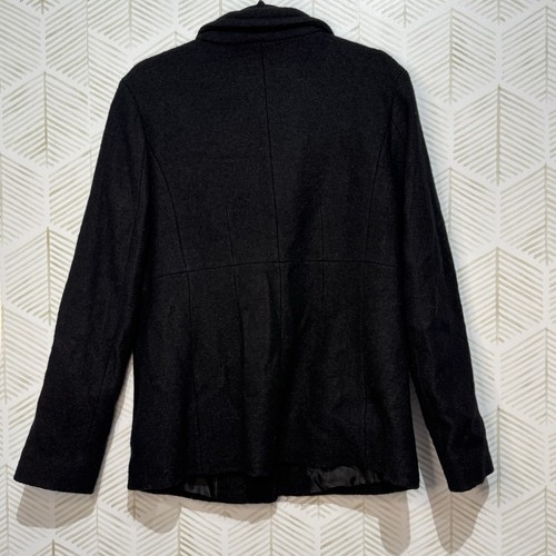 Lands End Classic Minimalist True Black Boiled Wool Blend Pea Coat Size 10 - Picture 3 of 7