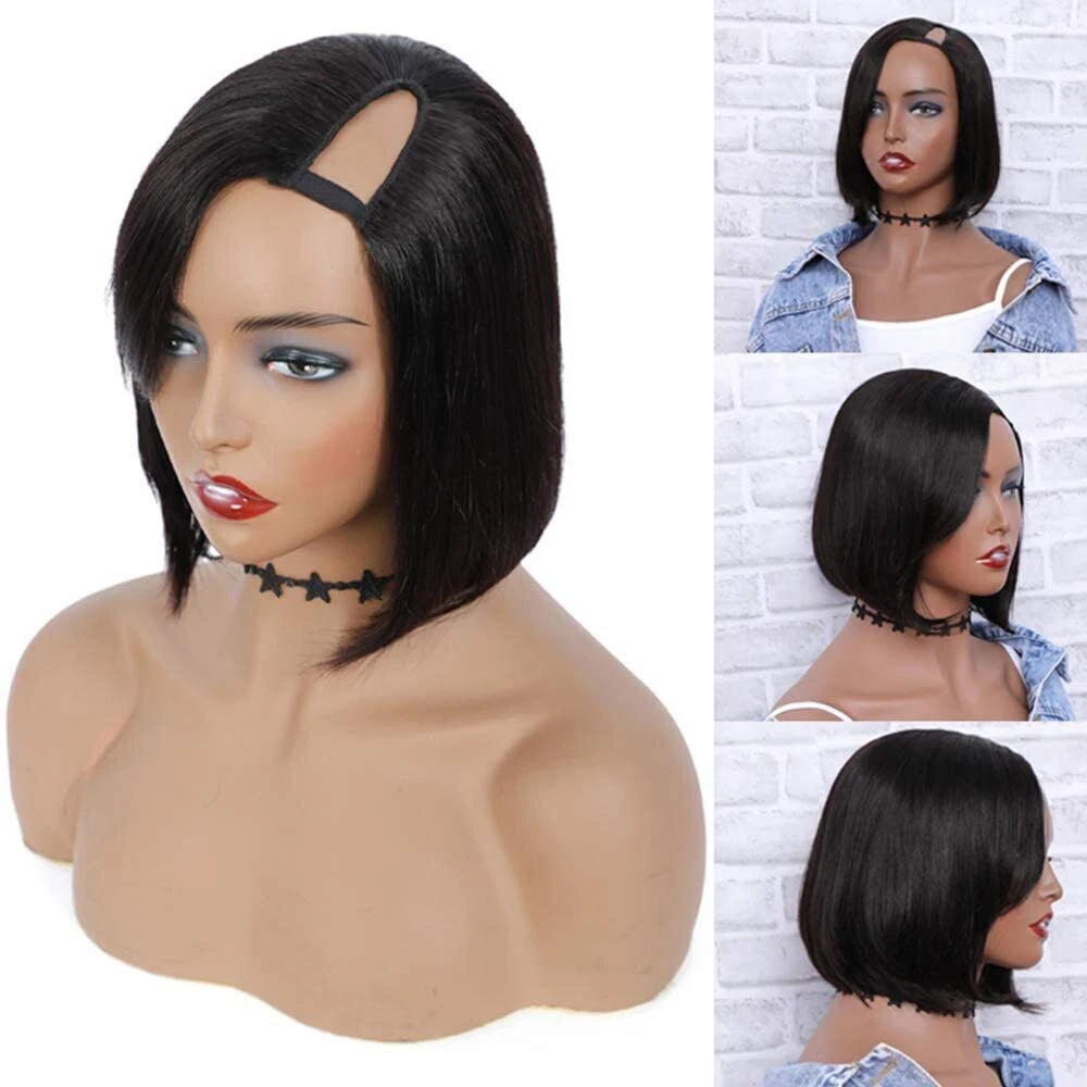 Left Side U Part Bob Wig Brazilian Short Straight Human Hair Wigs