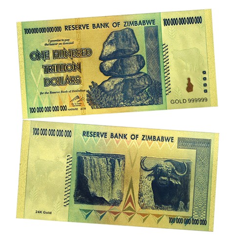 Zimbabwe 100 Trillion Dollars Gold Foil Plastic Banknotes 10pcs in Envelope - Picture 3 of 6
