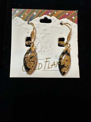 New GOLD FLAKE Earrings *Flakes of Gold Leaf in Jewelers Resin* 14K Gold Plated 