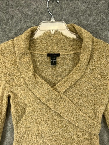 New York Co Womens Small Brown Wool Sweater Collard Chunky Knit Long Sleeve Top - Picture 2 of 7