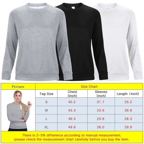Women's Ladies Plain Pullover Sweatshirt Long Sleeve Soft Crew Neck Fleece Tops - Picture 2 of 15