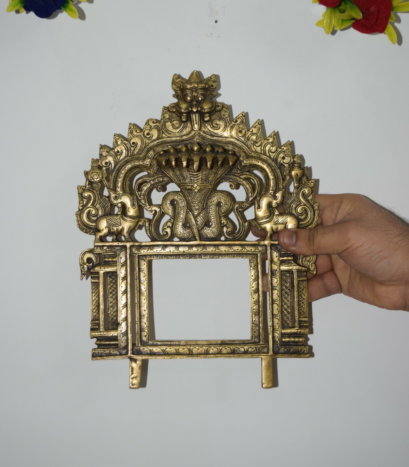 11'' Inches Long Photo Frame Brass Hinduism Art Yali Wall Decor Prabhavali EK349