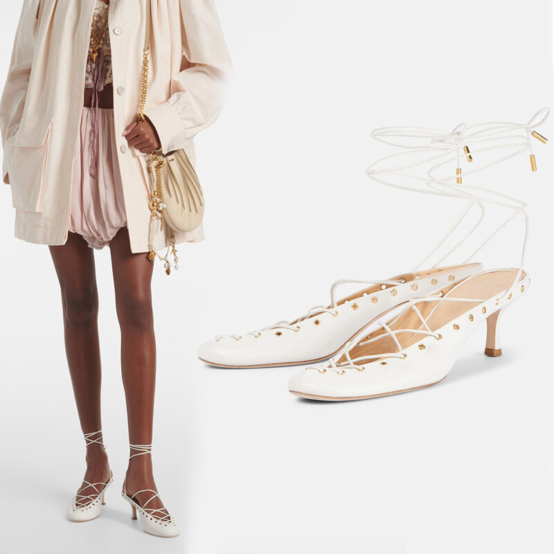 PANTOFOLA D’ORO Sandali da ballo donna punta tonda cravatta incrociata misura grande tacco medio ciabatte romane