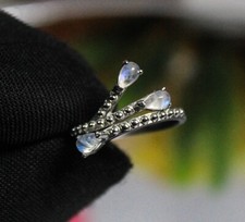 Blue Rainbow pear Ring,Amazing Rainbow Ring ,Sterling Silver Ring,Size 7