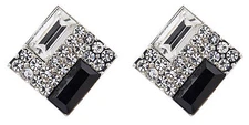 Clip On Earrings - Silver with crystals & black stone - Becky B by Bello London