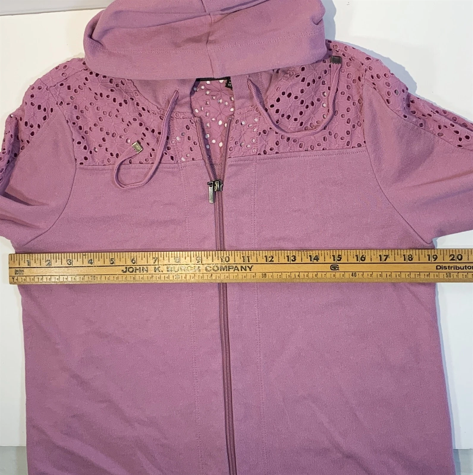 VETEMENTS Felpa donna Susan Graver Weekend taglia XS full zip con cappuccio e pizzo viola lilla